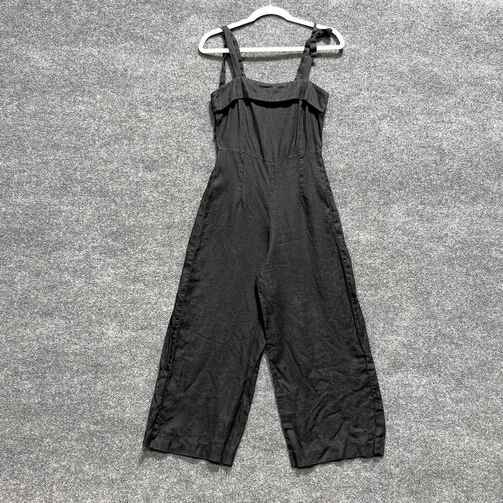 Fifteen Twenty Jumpsuit Womens 4 Black Linen Wide Leg Square Neck Tie Strap